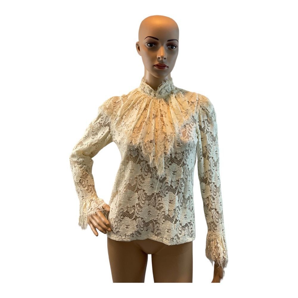 Mylesport Women’s Vintage 70s Lace Beige Long Sleeve trendy street wear Size S